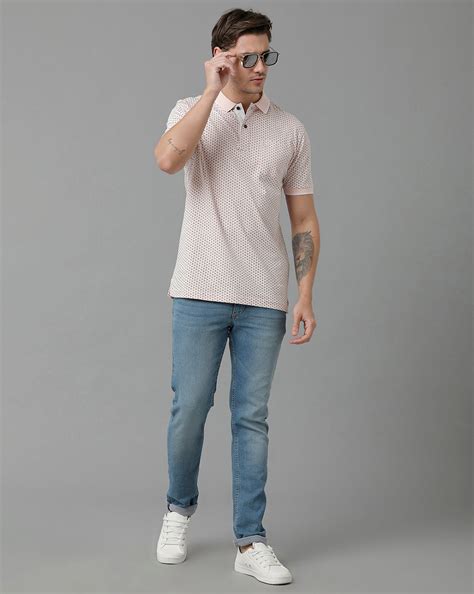 Classic Polo Men's Cotton Half Sleeve Printed Slim Fit Polo Neck Pink