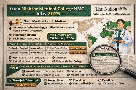 Nishtar Medical College NMC Multan Jobs 2026 - Free Job Alert