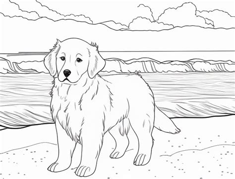 Easy Golden Retriever Coloring For Kids - Coloring Page