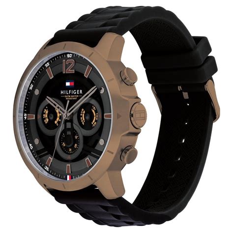 Buy Online Tommy Hilfiger Quartz Multifunction Black Dial Silicone ...