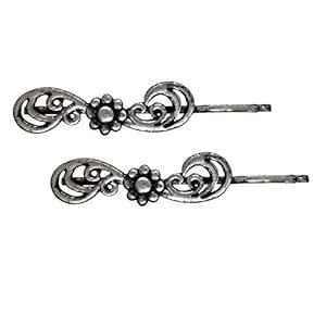 FURE Antique Silver Colour Metal Floral Wave Bobby Hair Pins for Women ...