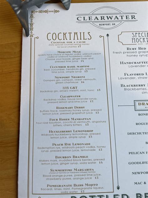 Menu at Clearwater Restaurant, Newport