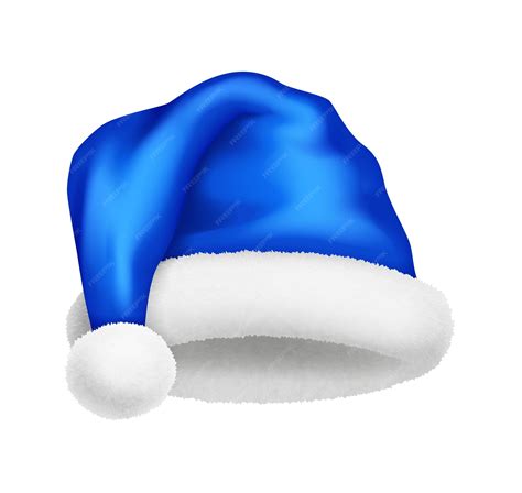 Premium Vector | Blue santa hat with pompom realistic vector illustration
