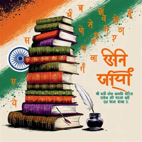 Hindi Diwas Social Media Feed Template Livros empilhados com panela e ...