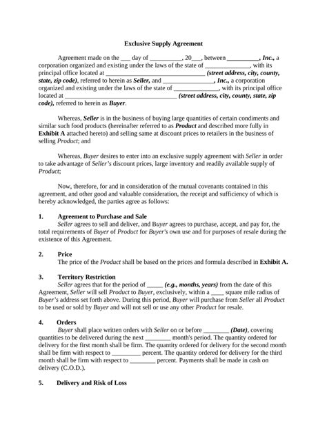 Exclusive Supply Agreement Doc Template | pdfFiller