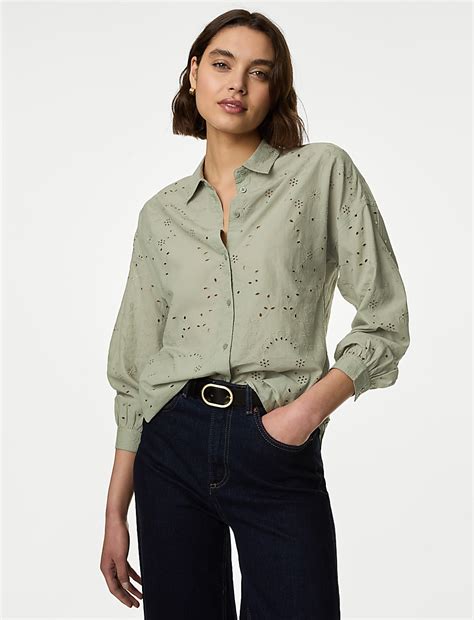Buy Pure Cotton Broderie Collared Shirt at Marks & Spencer