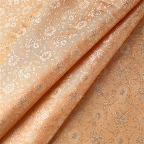 Peach Peach Semi Silk Brocade Banarasi Fabric