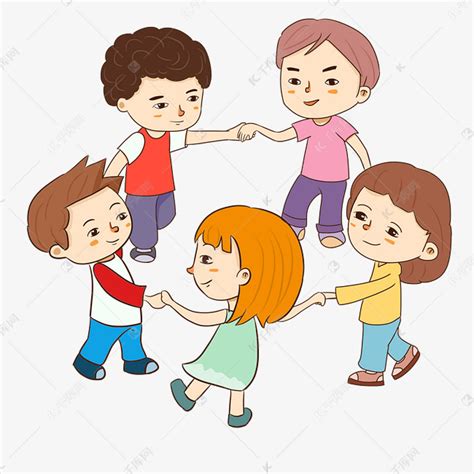 六一儿童节暖色系五个小朋友围着一起跳舞素材图片免费下载-千库网