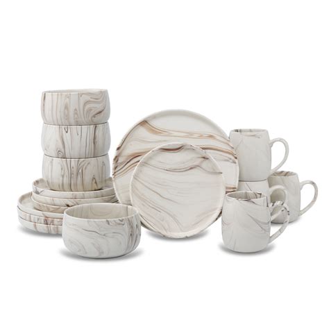 Lorren Home Trends Marble Pattern Dinnerware Set, 16 Piece Ceramic ...