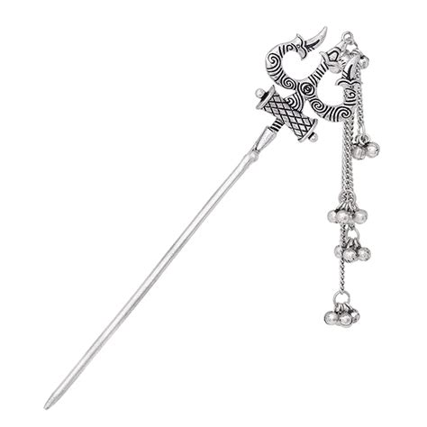Buy V L IMPEX Trisul with Shiv Damru Oxidised Sliver Brass Juda Pin ...