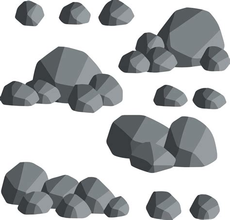Natural wall stones and smooth and rounded grey rocks. Cartoon flat illustration. Element of ...