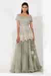 Buy Green Chanderi And Georgette Floral, Luneville Off Shoulder Peplum ...