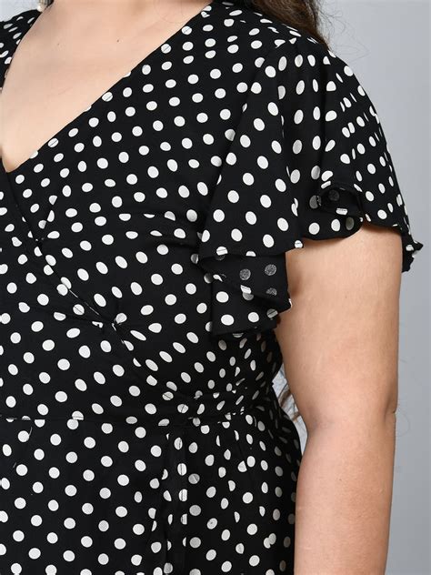 Plus Size Plus Size Black Polka Dots Wrap Dress – DESINOOR.COM