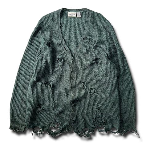 【KINGSIZE】 Special Oversized crush design Knit cardigan /marbling green ...