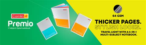 Camlin Premio 64 GSM Spiral 5 Subject Single Line 300 pages Notebook ...
