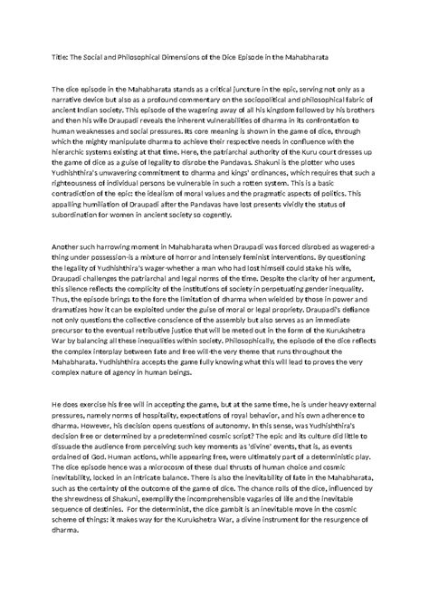Mahabharata Assignment 1 - Title: The Social and Philosophical ...
