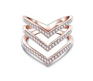 YUANYI Women's Cubic Zirconia CZ Rose Gold Statement Pointed Chevron V ...