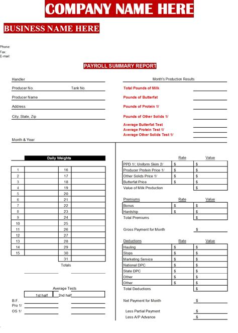 Image result for Payroll Summary Example
