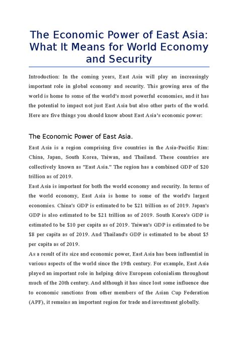 The Economic Power of East Asia, What It Means for World Economy and ...