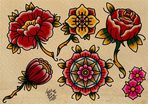 American Traditional Flower Tattoo