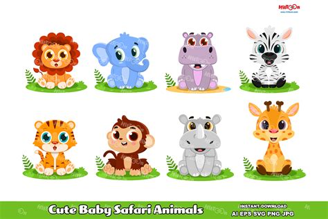 A Collection Of Clipart Images Featuring Cute Baby Safari Animals ...