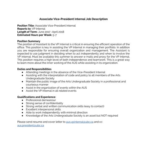 Associate Vice-President Internal Job Description.docx | DocDroid