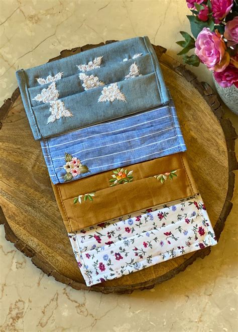 Get Floral Printed and Embroidered Cotton Masks - Set of 4 at ₹ 490 ...