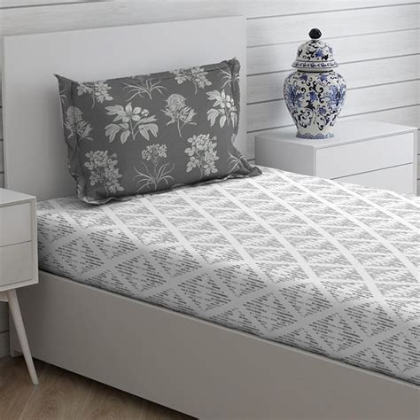 Buy LAYERS Illuminating Homes Grey Printed Cotton Single Bedsheet Set ...