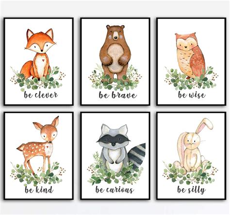 Woodland Animals Nursery Wall Art - Woodland Wall Decor - Watercolor ...