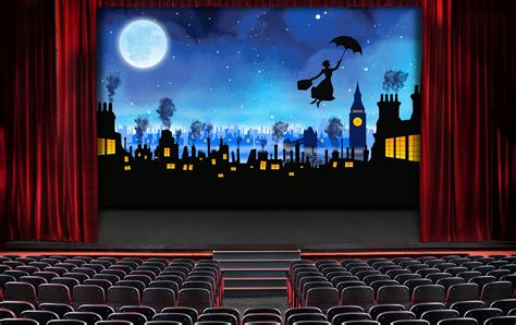 Animated Night Sky With Silhouette of Mary Poppins Flying Across London Night Sky Backdrop in ...
