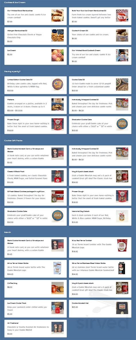 The Cookie Monstah menu in Danvers, Massachusetts, USA