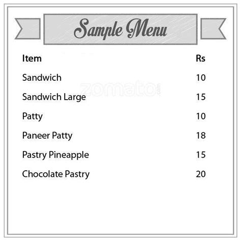 Menu at Brownie Bakery Shop, Delhi