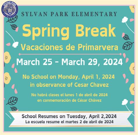 Spring Break/Vacaciones de Primavera | Sylvan Park Elementary