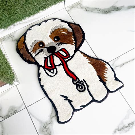 Shih Tzu Puppy With Leash in Mouth Hand-Tufted Rug – Carpet Diem