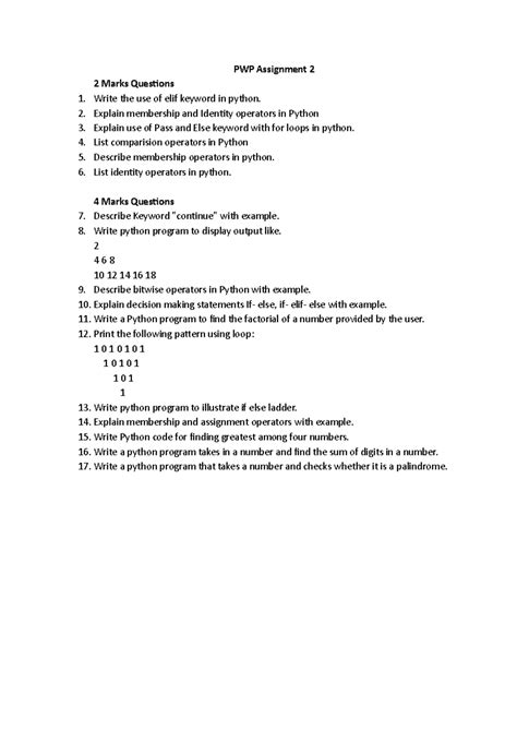 PWP Assignment 2 - Lecture notes - PWP Assignment 2 2 Marks Questions ...