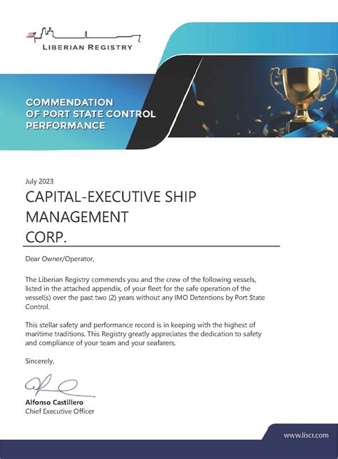 Capital-Executive Ship Management Corp. commended by Liberia Flag for ...