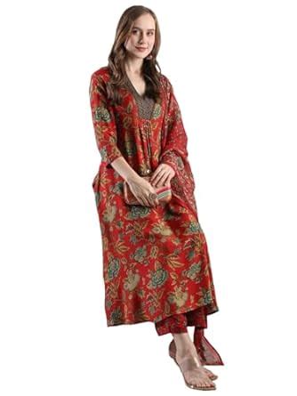 Buy GoSriKi Women's Rayon Blend Anarkali Printed Kurta with Palazzo ...