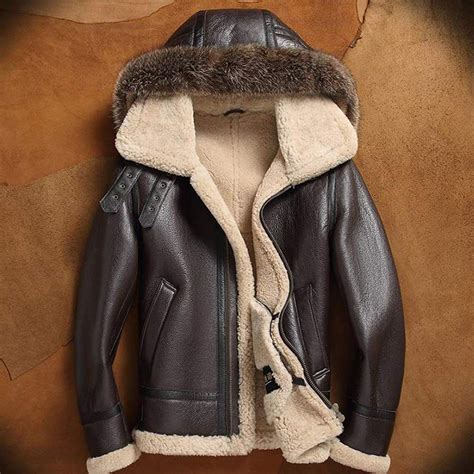 Men's Sheepskin Shearling Jacket Detachable Hooded B3 Flight Jacket ...
