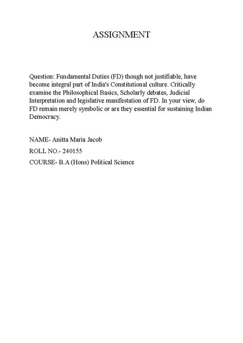 Assignment - DPSP: Examining the Role of Fundamental Duties in Indian ...