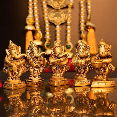 Buy PujaNPujari Ganesh Ganapati Idols Set of 4 - Brass Ganesha Murti ...