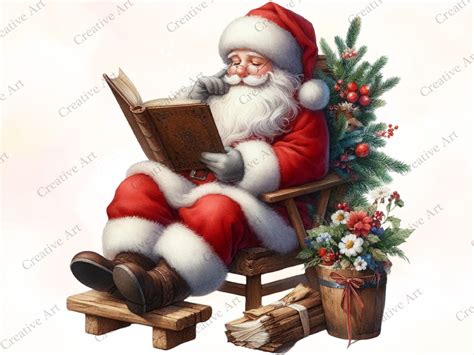 Santa Reading Book Christmas PNG Graphic by Creative Art · Creative Fabrica