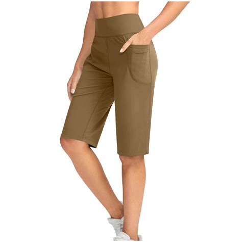 EINCcm Women's Bermuda Shorts Knee Length with Pockets High Waisted ...