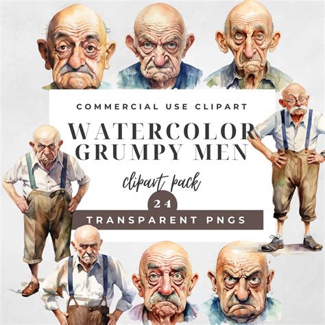 Buy Grumpy Old Men Clipart Pack/old Men Graphics/old People Sublimation ...