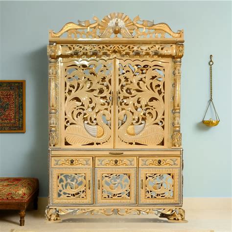 Mandirs | Teak Wood Gold Pooja Mandir | Sukriti by DZYN – DZYN Furnitures
