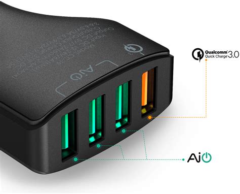 Aukey Qualcomm Quick Charge 3.0 USB Car Charger, 4 Ports, 55.5 Watts ...