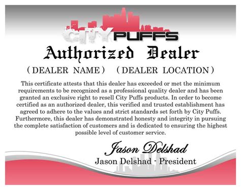 Entry #24 by vinu91 for Design an "Authorized Dealer" Certificate for ...