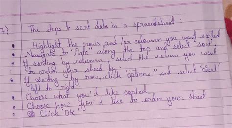 what is the steps of sorting data in spreadsheet. - Brainly.in