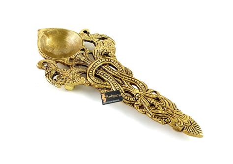 Buy Two Moustaches Twin Peacock Design Round Brass Pooja Aarti Spoon ...
