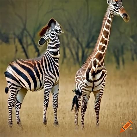 Zebra and giraffe in natural habitat on Craiyon