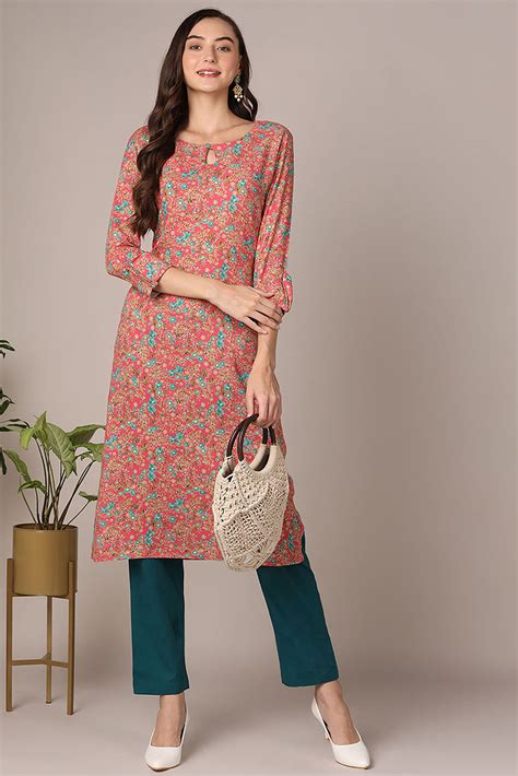Pink Viscose Rayon Floral Printed Straight Kurta VCK9599 – Ahika